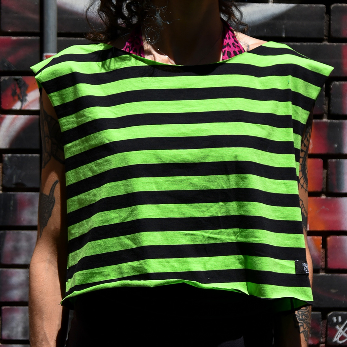 Fluorescent green stripes crop top